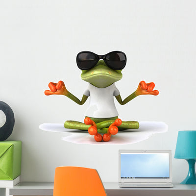 Cool Zen Frog Wall Decal shown on a wall