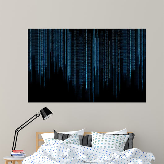 Black Blue Binary Code Wall Decal