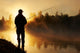 Fisher Fishing Foggy Sunrise Wall Decal