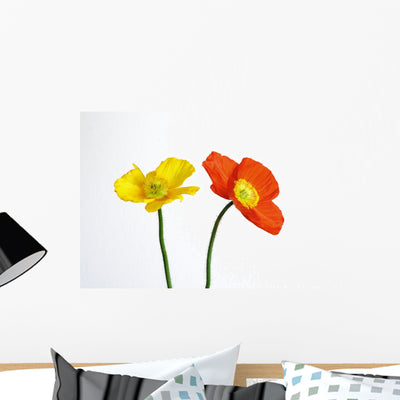 Yellow and Orange Poppy Wall Decal shown on a wall
