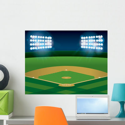 Baseball Softball Field Lit Wall Decal shown on a wall