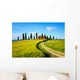 Tuscany, farmland, cypress trees and white road on sunset. Siena Wall Mural