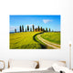 Tuscany, farmland, cypress trees and white road on sunset. Siena Wall Mural