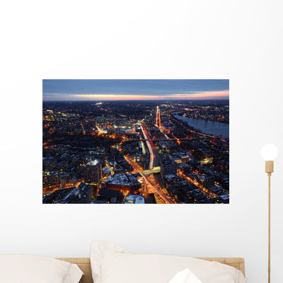 Aerial Night Boston and Wall Decal shown on a wall