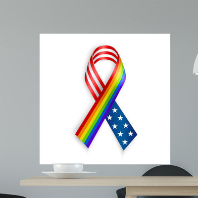 Rainbow and USA Ribbons Wall Decal shown on a wall