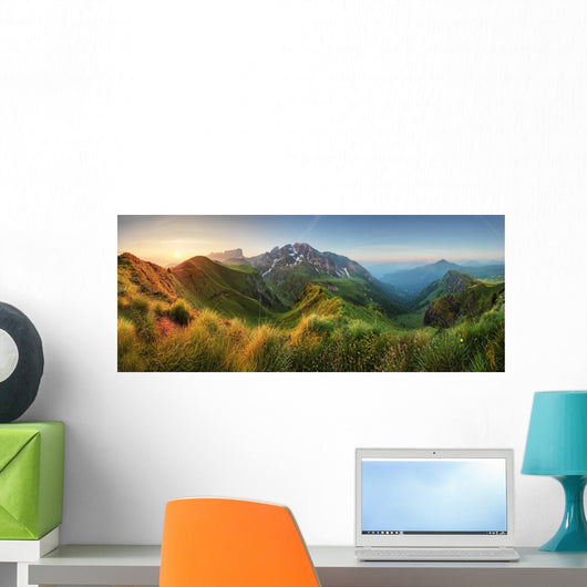 Peaceful Sunrise Dolomite Mountains Wall Decal Panoramic Wall Decal