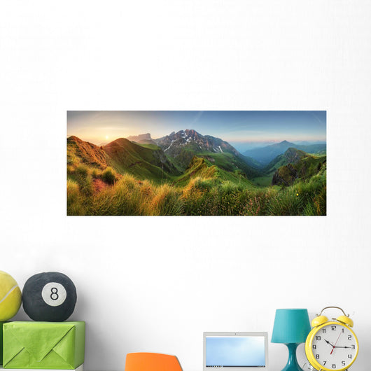 Peaceful Sunrise Dolomite Mountains Wall Decal Panoramic Wall Decal