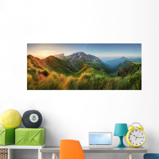 Peaceful Sunrise Dolomite Mountains Wall Decal Panoramic Wall Decal