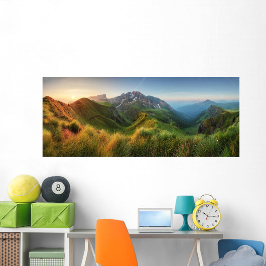 Peaceful Sunrise Dolomite Mountains Wall Decal Panoramic Wall Decal