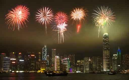 Hong Kong Skyline with Fireworks Wall Decal