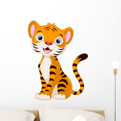 Cute Tiger Cartoon Wall Decal shown on a wall