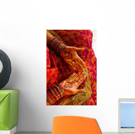 Indian Wedding Bride Getting Henna Tattoos on her Palms Wall Decal