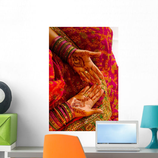 Indian Wedding Bride Getting Henna Tattoos on her Palms Wall Decal