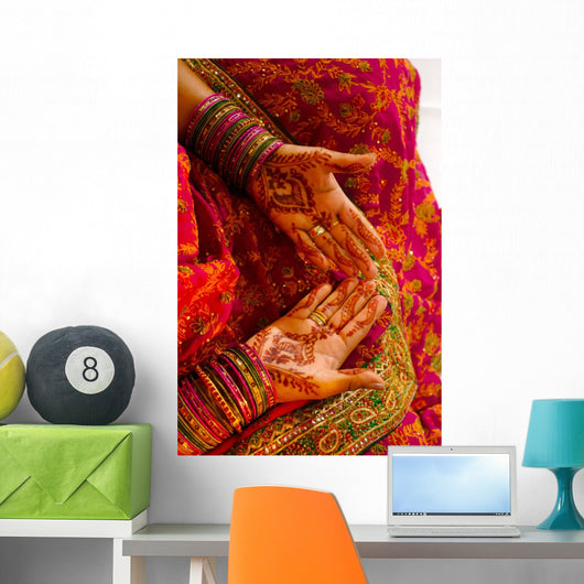 Indian Wedding Bride Getting Henna Tattoos on her Palms Wall Decal