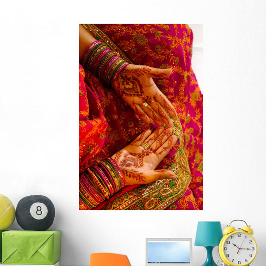 Indian Wedding Bride Getting Henna Tattoos on her Palms Wall Decal