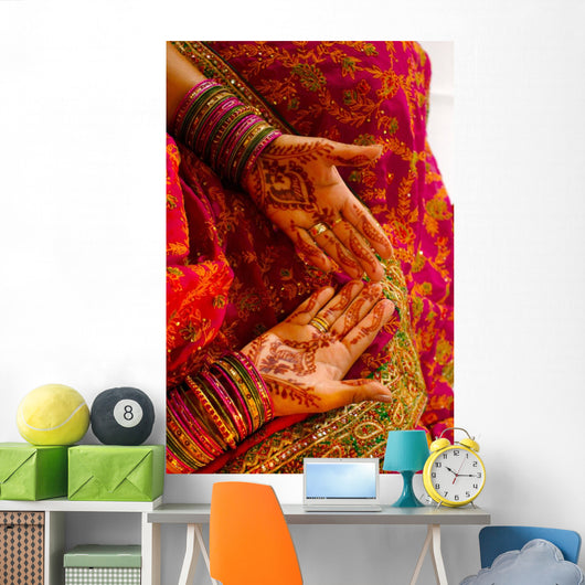 Indian Wedding Bride Getting Henna Tattoos on her Palms Wall Decal