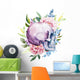 Watercolor Skull with Flowers Wall Decal