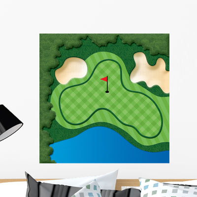 Golf Course Hole Wall Decal shown on a wall