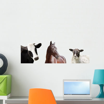 Peeking Farm Animals Wall Decal Sticker Set shown on a wall