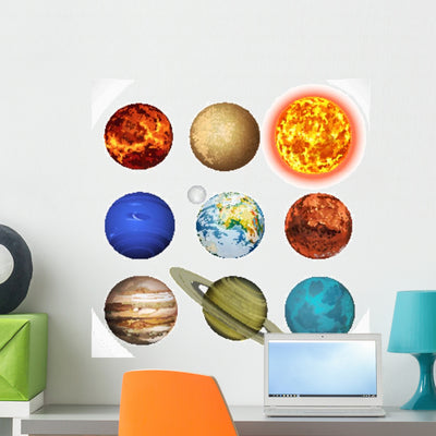 Vector Illustration Planets Solar Wall Decal Sticker Set shown on a wall