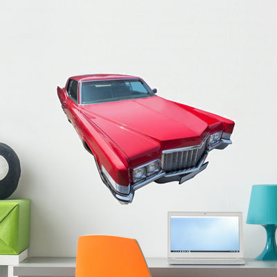 Old Red American Car Wall Decal shown on a wall