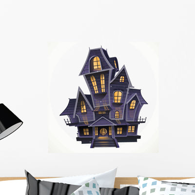 Happy Halloween Haunted House Wall Decal shown on a wall