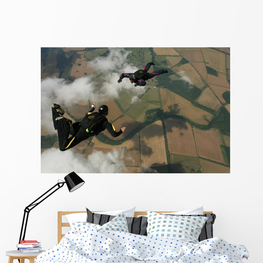 Two Skydivers Freefall Wall Decal
