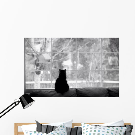 Silhouette Cat Watching for Wall Decal