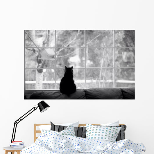 Silhouette Cat Watching for Wall Decal