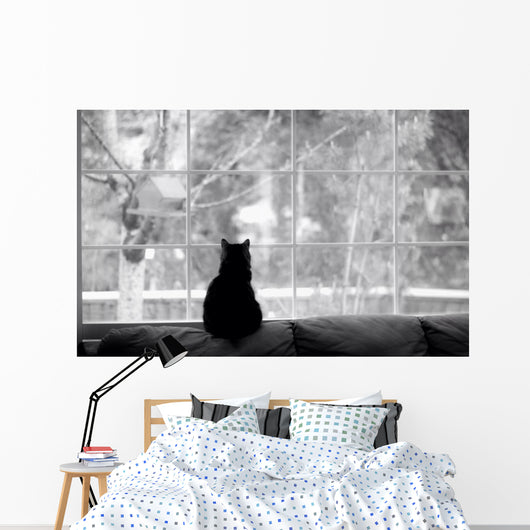 Silhouette Cat Watching for Wall Decal