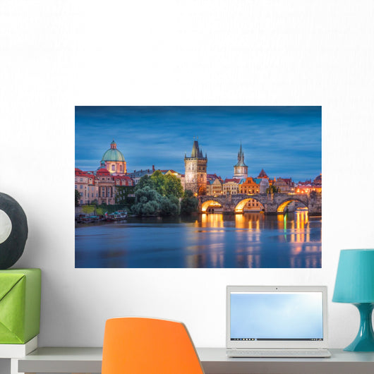 Prague Night Charles Bridge Wall Decal