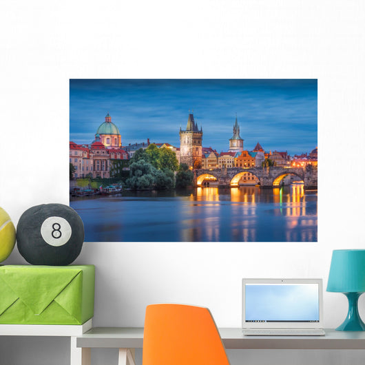 Prague Night Charles Bridge Wall Decal