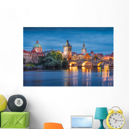 Prague Night Charles Bridge Wall Decal