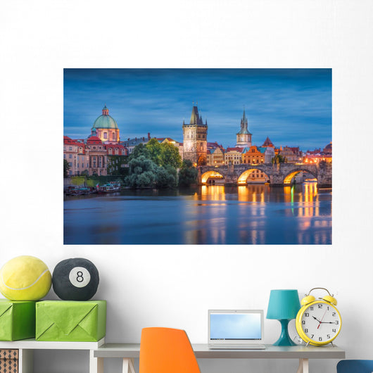 Prague Night Charles Bridge Wall Decal