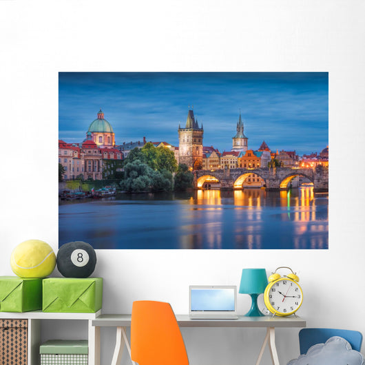 Prague Night Charles Bridge Wall Decal