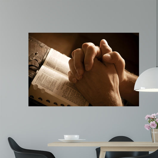 Praying Hands Open Bible Wall Decal