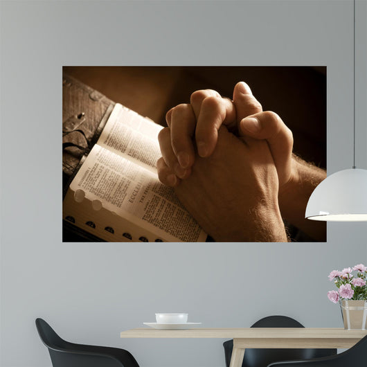Praying Hands Open Bible Wall Decal