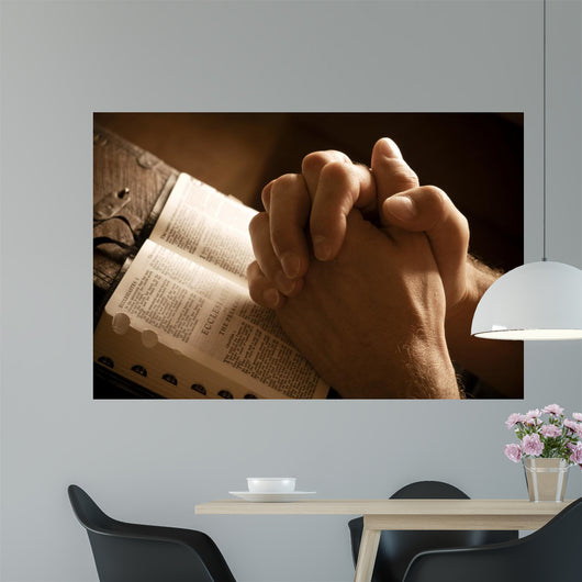 Praying Hands Open Bible Wall Decal