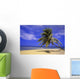View Of Ocean From Beach With Palm Tree Wall Mural