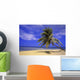 View Of Ocean From Beach With Palm Tree Wall Mural