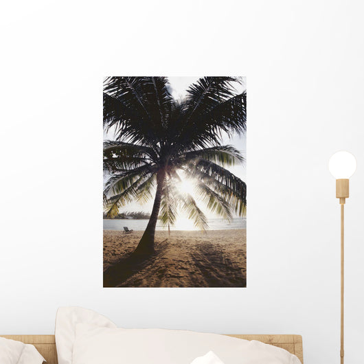 View Of Ocean And Beach Through Palm Tree Wall Mural