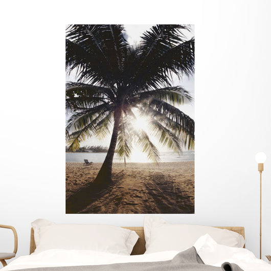 View Of Ocean And Beach Through Palm Tree Wall Mural
