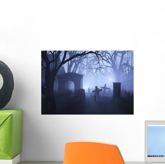 Misty Overgrown Cemetery Wall Decal