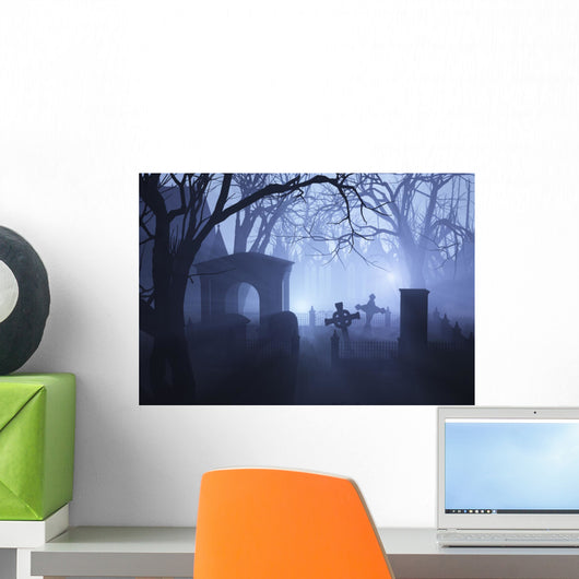 Misty Overgrown Cemetery Wall Decal