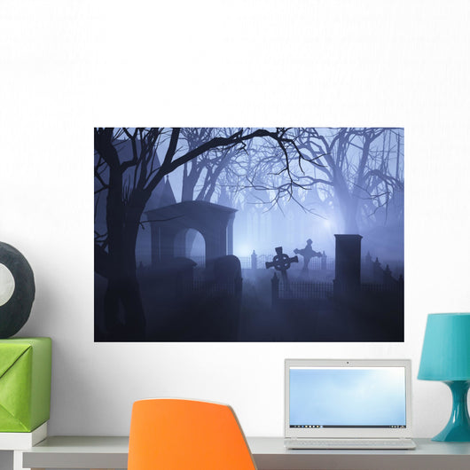 Misty Overgrown Cemetery Wall Decal
