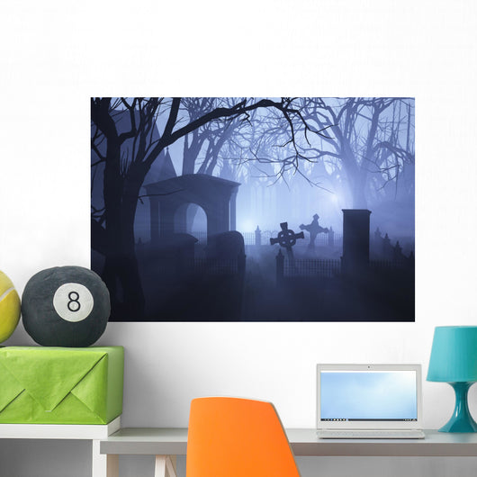 Misty Overgrown Cemetery Wall Decal