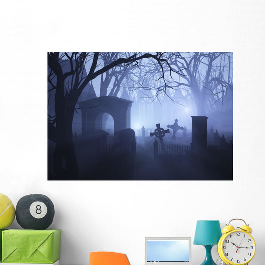 Misty Overgrown Cemetery Wall Decal