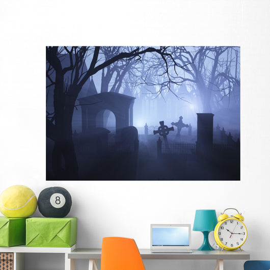 Misty Overgrown Cemetery Wall Decal