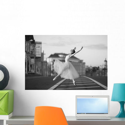Ballerina Dancing Moscow Morning Wall Decal shown on a wall