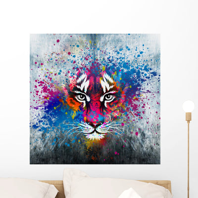 Rainbow Tiger Wall Decal shown on a wall